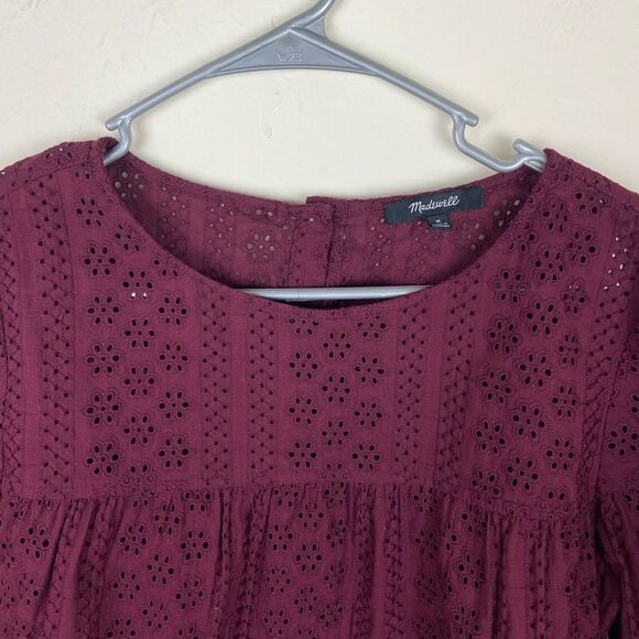 Madewell Eyelet Tiered Button-Back Top - Burgundy - Picture 7 of 7